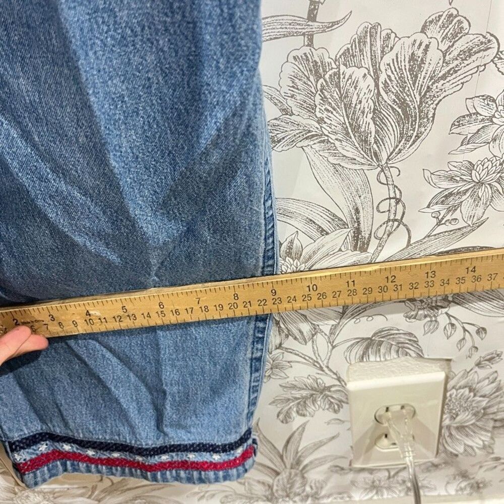 Vintage Agapo Denim Overalls Women Sz M USA Flag American Cross Stitch Embroider - Picture 9 of 14